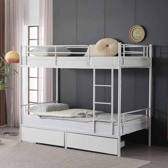 Alvantor Twin Bunk Bed with 2 Storage Drawers,Twin over Twin Heavy Duty Metal Bunk Bed with Safety Guard Rails & Flat Ladder for Kids Teens Adults