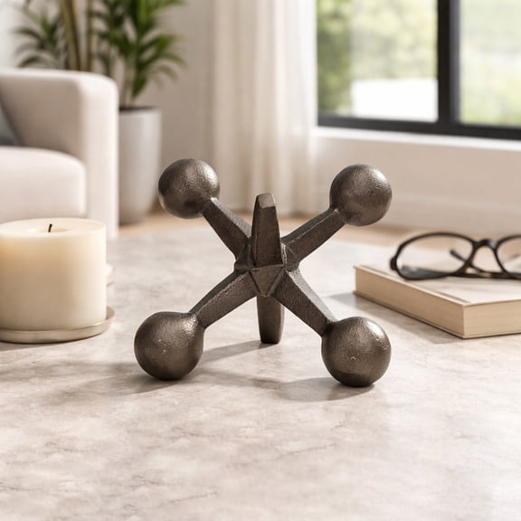 Decorative Metal Jack Sculpture for Home Décor - Modern Figurine for Bathroom, Office, and Living Room Décor - Abstract Accent for Entryway, Shelf Display, and Coffee Table - 5", Black & Metallic