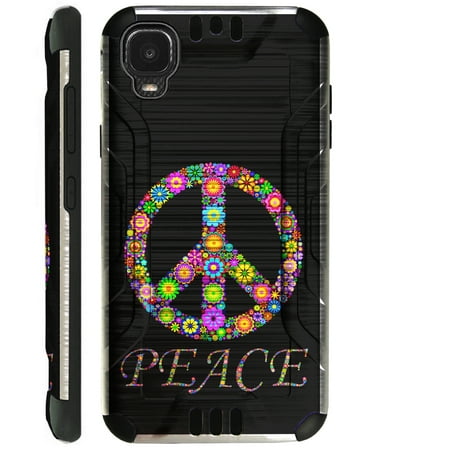 Compatible with TCL A3 Brushed Metal Texture Hybrid Silver Guard Phone Case Cover (Peace Flower)