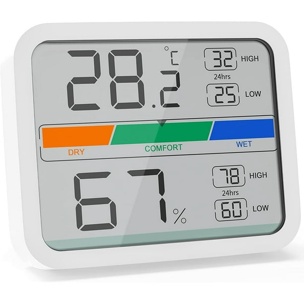 Mini Thermomètre Intérieur Hygromètre Numérique Moniteur de Température et  d'Humidité avec la Conversion ℉/℃ Valeur Maximale et Minimale de la  Température et de l'Humidité(pile non incluse) 