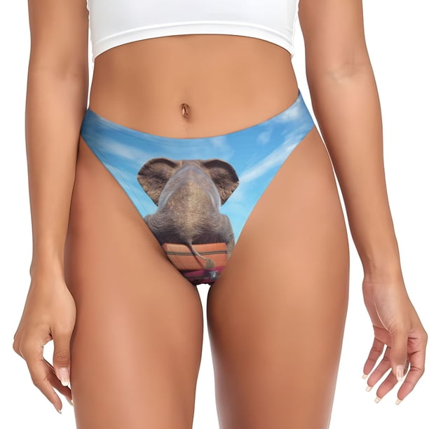 Fotbe Elephant Sits Tanga Sin Costuras para Mujer con Estampado – Panties Invisibles, Transpirables y Cómodos para Uso Diario-Large