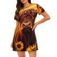 thumbnail image 1 of Balery Vintage Sunflower Cow A Camisón de manga corta con cuello redondo para mujer, cómodo y elegante., 1 of 6