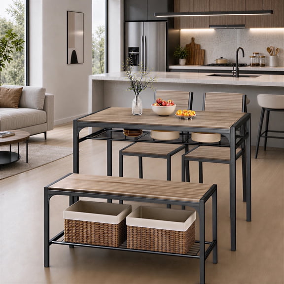 Asofer Dining Set, Compact Kitchen Table & Chairs for Small Spaces, Black