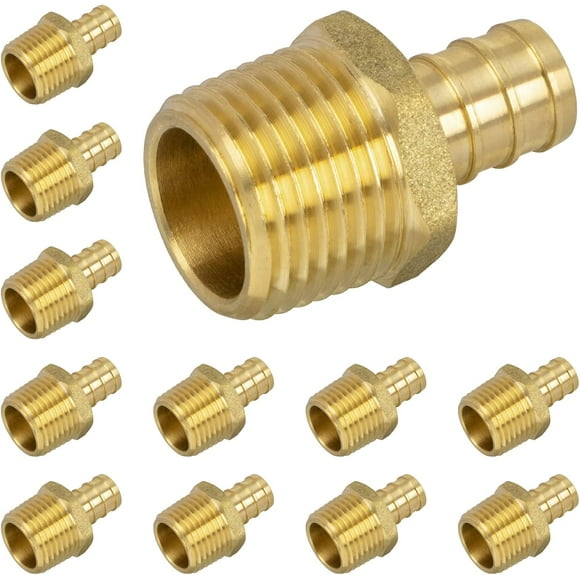 Woeilo PEX Fitting, 1/2" Male NPT to 1/2" PEX Adapter for Plumbing Repairs or Remolding, Sturdy and Durable Brass Crimp Fitting (12 Pack) Brass 1/2x1/2 inch - 12 Pack