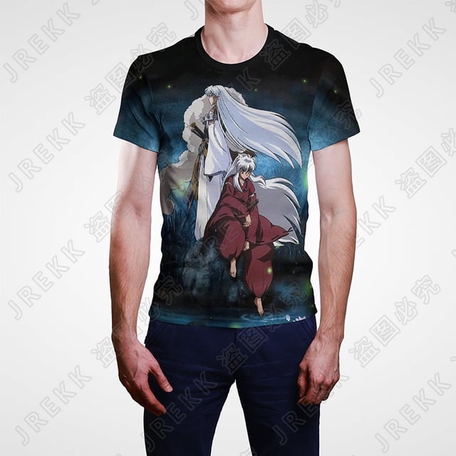 Camiseta Inuyasha Mujeres Manga Corta Verano Streetwear Moda 3D Hombres Impresión Tops Dibujos Animados Anime Tee
