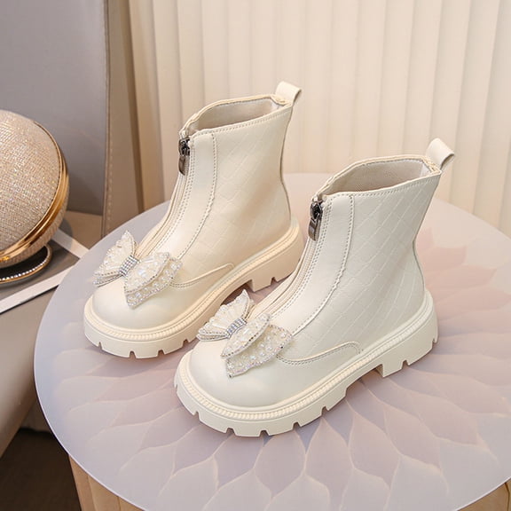 Eltusu Girls Winter Boots, No Slip Zipper Thermal Breathable Kids Shoes Beige Size 11(Little Kids)