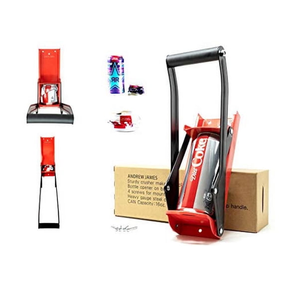 Heavy Duty Can Crusher - Designed to Recycle and Crush 12 oz and 16 oz Cans – Wall-Mounted, Crushes Soda, Beer, Pop Cans – Recycling Aluminum Cans is Great for the Environment - Andrew James (Red)