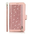 thumbnail image 2 of Allytech iPhone 12 mini Case with Zipper Wallet, Bling Glitter Multiple Credit Cards Slots Wallet Case Cover with Zipper Detachable Strap Protective Case for Apple iPhone 12 mini 5.4", Pink, 2 of 7
