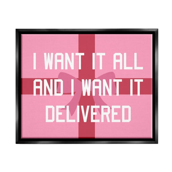 Stupell Industries Funny Want Gifts Delivered Holiday Painting Black Floater Framed Canvas Art Print Wall Art, 21 x 17