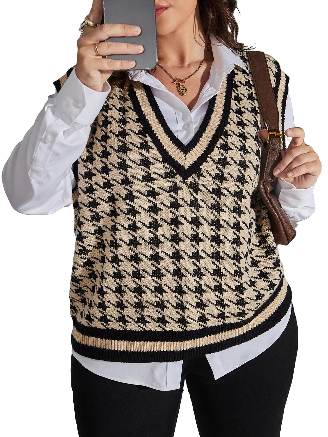 Regular Houndstooth Plus Size Sweater Vests Slight Stretch Multicolor Plus  Size Sweaters (Women's Plus) - Walmart.com