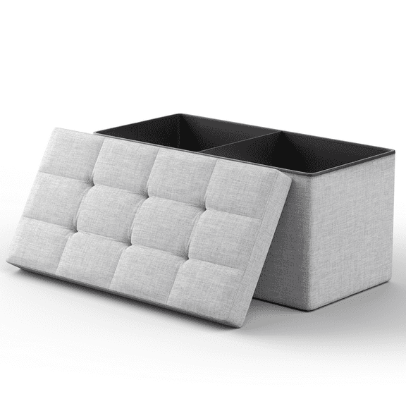 MoNiBloom 30" Folding Storage Ottoman Bench, Cotton-linen Collapsible Footrest Ottoman with Storage, for Living Room Bedroom Entryway, Light Gray