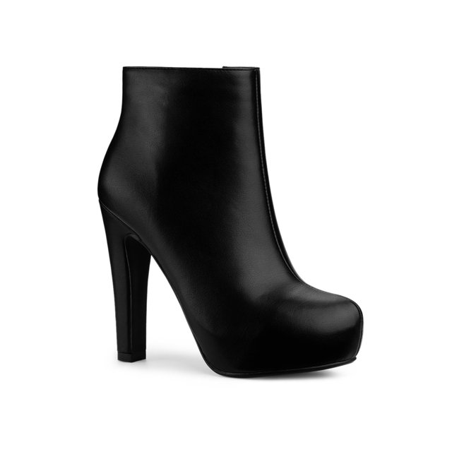 Unique Bargains Bottines à Talon Bloc Plateforme à Bout Rond avec Fermeture Éclair pour Femmes