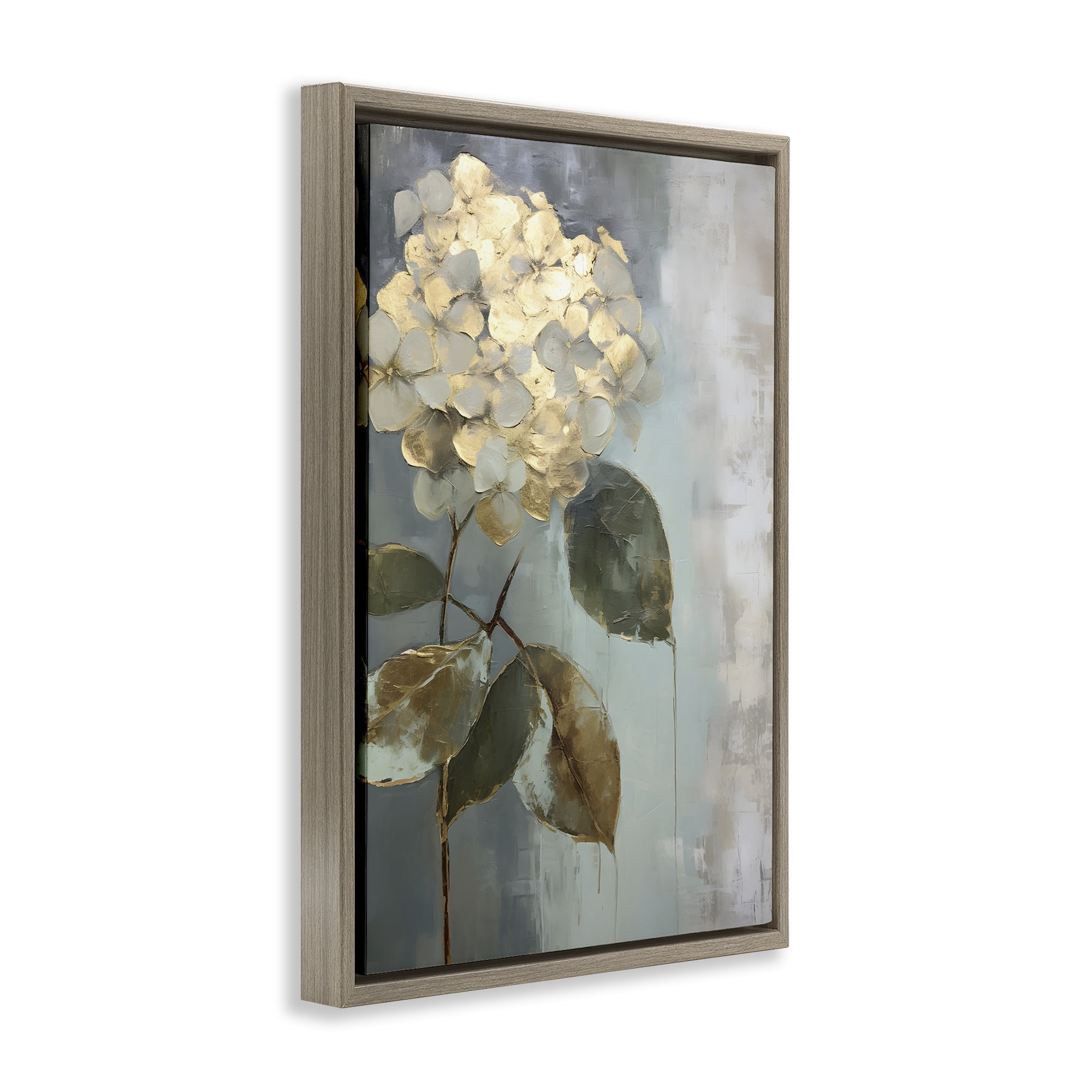 Stupell Industries Distressed Hydrangea Bloom Botanical & Floral Painting Brown Floater Framed Art Print Wall Art, 21 x 31