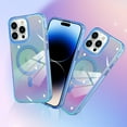 thumbnail image 6 of Laser Case Designed for iPhone 14 Pro Max Compatible with Magsafe Fluorescent Iridescent Transparent Phone Case for Women Men Soft TPU Bumper Hard Back Shockproof Protective Cover-Clear/Blue, 6 of 12
