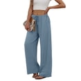 thumbnail image 4 of Wiholl Wide Leg Pants for Women Linen Pants Palazzo Drawstring Elastic Waist Trousers with Pockets Fall Beach Vacation Clothes, 4 of 8