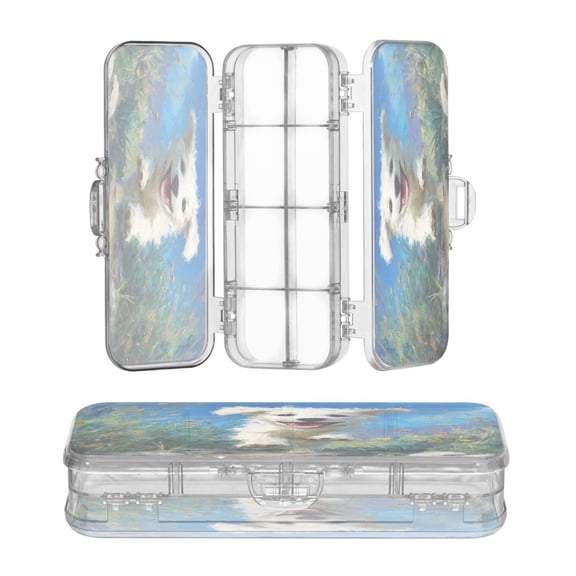 Plastic Pencil Box Large Capacity Pencil Boxes Clear Boxes with Snap-Tight Lid Stylish Office Supplies Storage Organizer Box The Dog Is Running