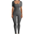 thumbnail image 2 of Lilgiuy Women's Threaded Low Neck Short Sleeve Hip-lifting Slim Jumpsuit Gifts for Your Sister or Friends, 2 of 5