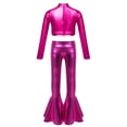 thumbnail image 4 of Haitryli Girls Hip Hop Performance Outfits Sparkly Jazz Salsa Dance Set Long Sleeve Crop Top with Flared Pants Dancewear Hot Pink 10, 4 of 7