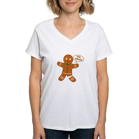 CafePress - Oh Snap Gingerbread Man Women's V Neck T Shirt - Womens Cotton V-Neck T-shirt