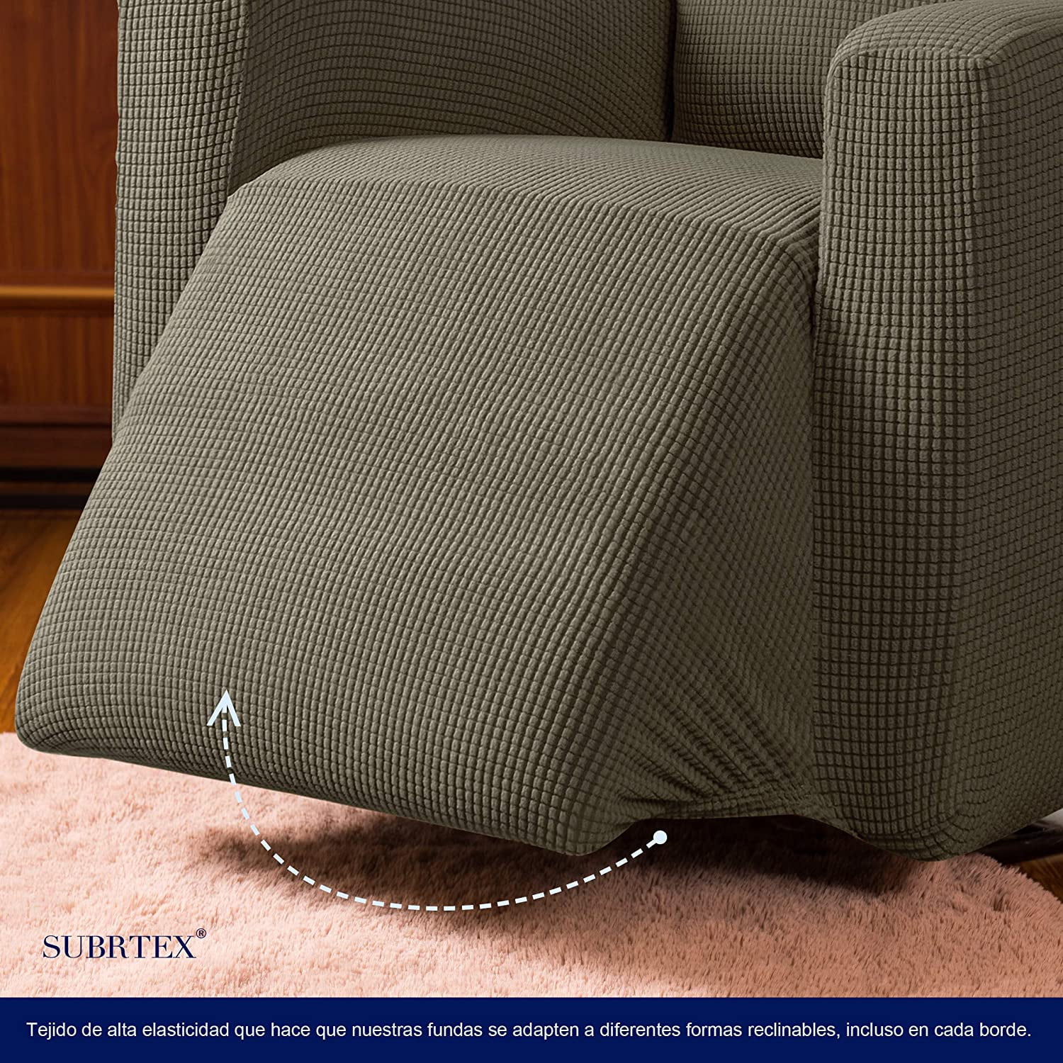 Subrtex Stretch 1-Piece Textured Grid Recliner Slipcover, Olive Green