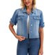 thumbnail image 2 of Chaqueta de mezclilla casual de mujer Inspire Chic con cuello de solapa, manga corta, botones y corte corto, 2XL, azul, 2 of 6