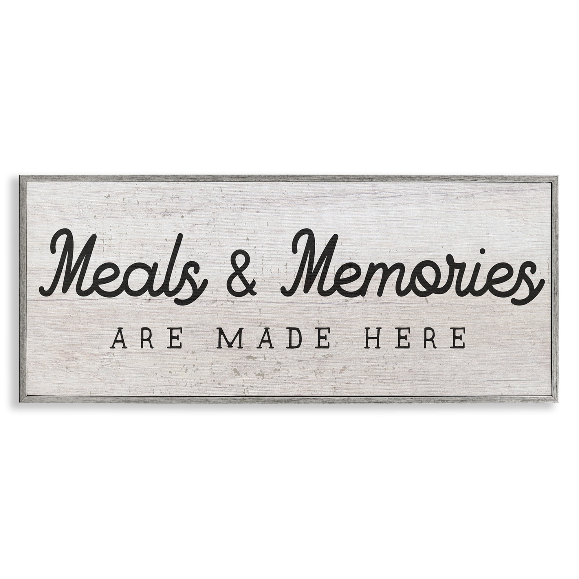 Stupell Industries Meals & Memories Made Here Rustic Kitchen Sign Graphic Art Gray Framed Art Print Wall Art, 24x10, by Daphne Polselli