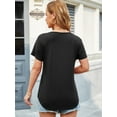 thumbnail image 2 of Fancyglim Woman Long Shirt Short Sleeve T Shirts V-Neck Basic Tee, Black M, 2 of 4