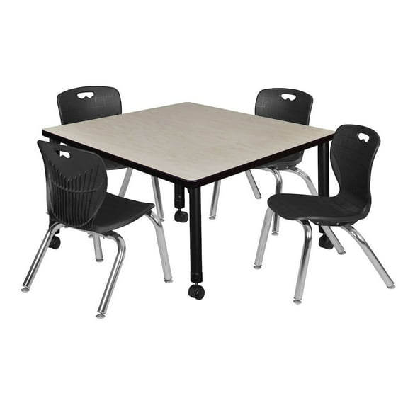 Regency 42 Square Mobile Classroom Table- Maple & 4 4 Andy 12 Stack Chairs- Black