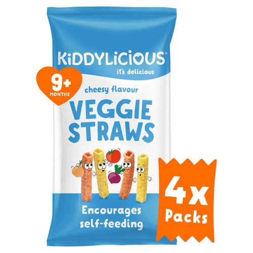 Kiddylicious Cheesy Flavoured Veggie Straws Baby Snacks Multi 4 x 12g, British Import (Pack of 3)