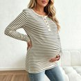 thumbnail image 2 of Noric Women Maternity Long Sleeve Striped T-Shirt Casual Henley Neck Tops for Pregnancy Fall Winter Daily Wear, 2 of 7