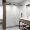 VIGO Elan 68 to 72 in. W x 76 in. H Frameless Sliding Shower Door with VMotion in Matte Black with Clear Glass