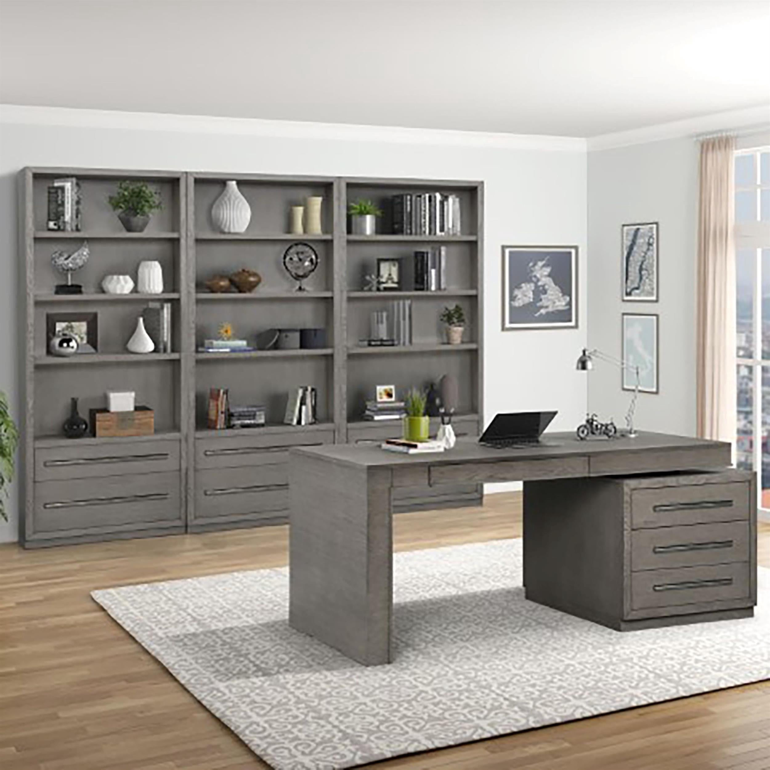 Pemberly Row Contemporary Wood Executive Desk in Moonstone Gray
