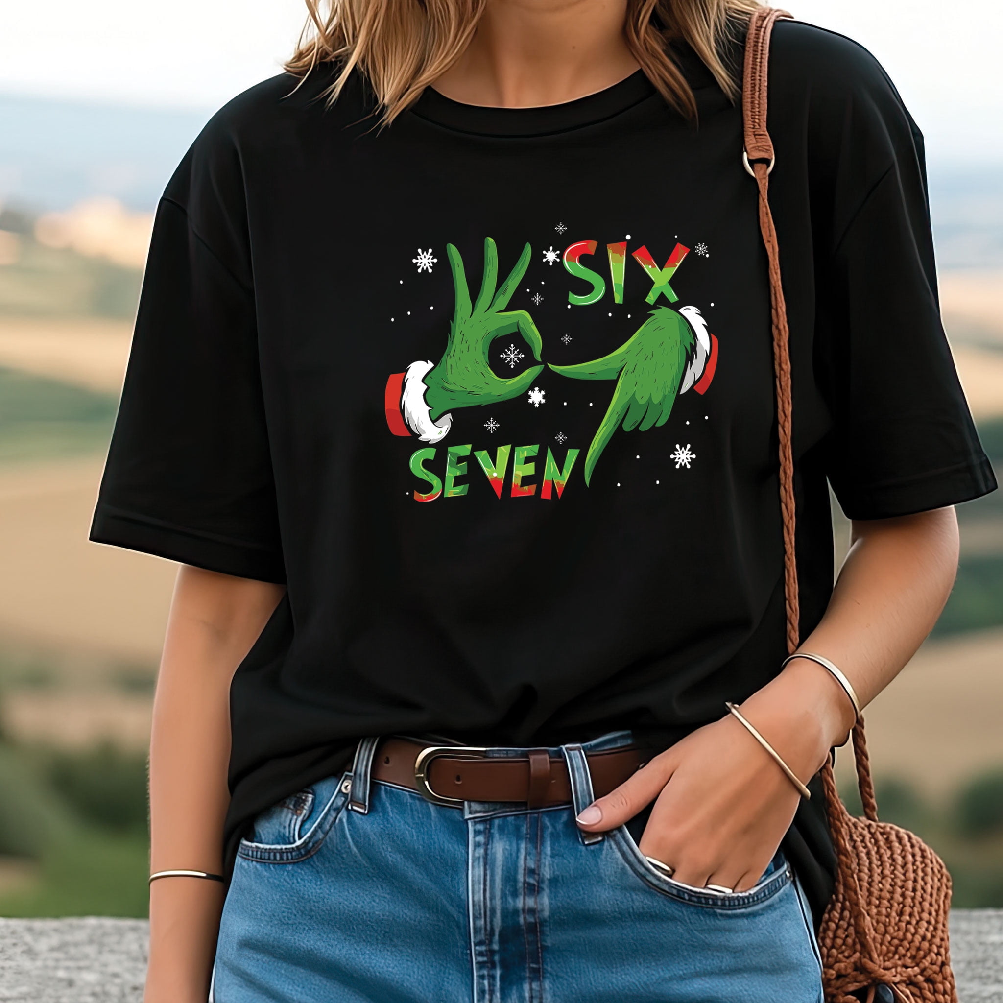 Funny Six Seven 67 Meme 6 7 Christmas Elf Hand T-Shirt