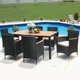 thumbnail image 4 of Devoko 7 Pieces Patio Outdoor Dining Set Outdoor Furniture Patio Wicker Rattan Chairs and Wooden Table Sectional Set Conversation Set with Soft Cushions, 4 of 8