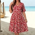 thumbnail image 2 of Ygbgbb Women's Plus Size V‑Neck Short Sleeve Ditsy Floral Print Midi Dress, Comfortable A‑Line Dress with Side Pockets for Summer Vacation Multicolor L, 2 of 8