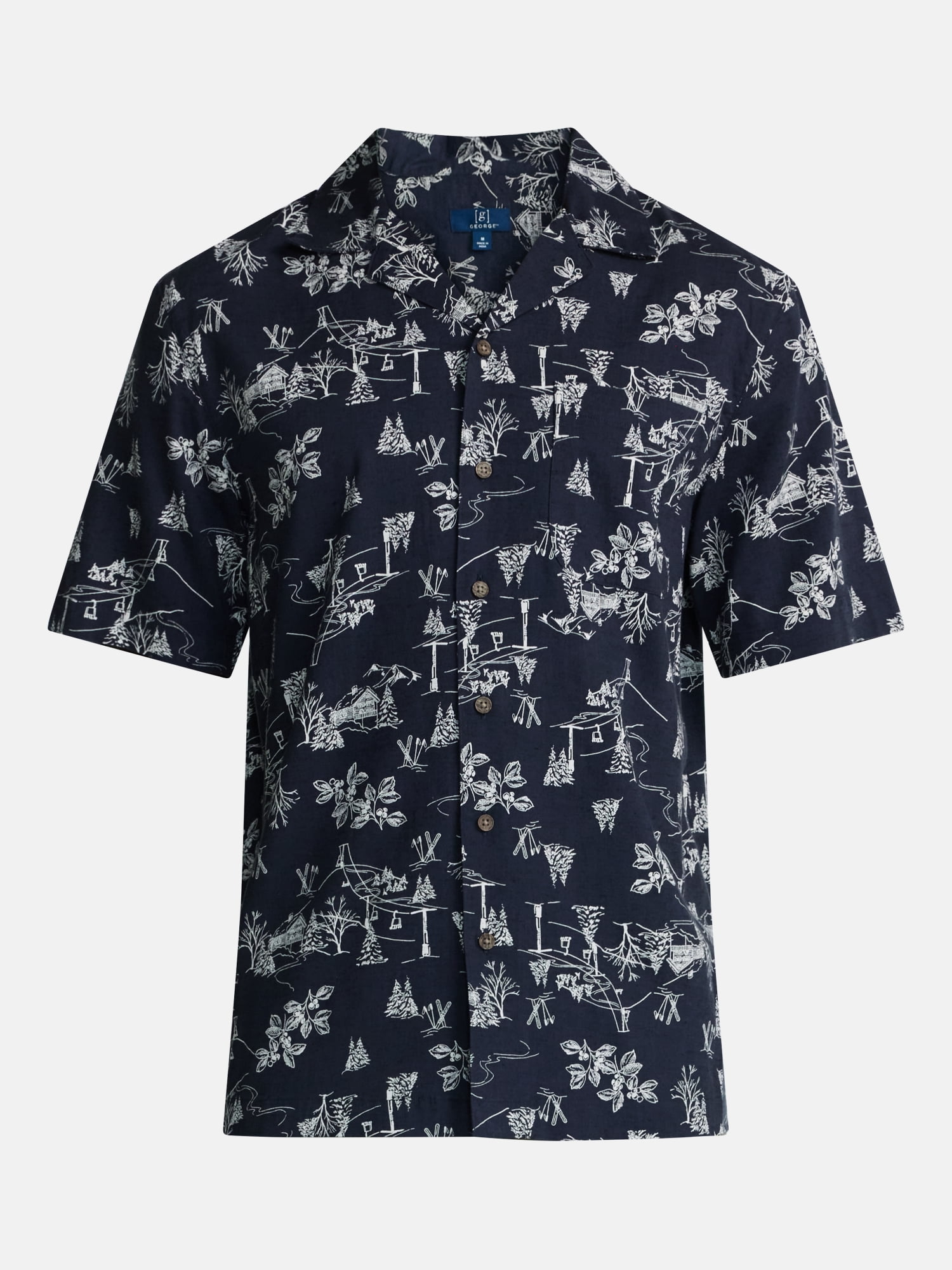 George Men's Linen Blend Holiday Camp Shirt, Sizes XS-3XL, LT-4XLT, 2XB-6XB