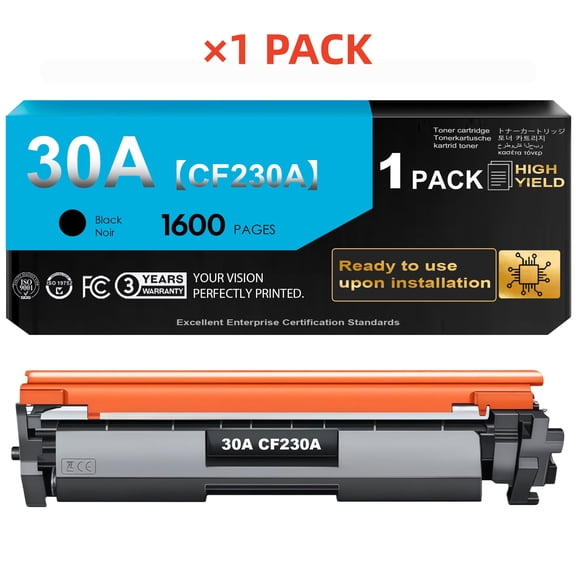 30A Toner Cartridge Black CF230A (with Chip) for 30A Black Toner Cartridge CF230A CF230X Compatible with M227fdw M203dw M227fdn M203dn M227sdn M203d M227 M203 Printer (1 Pack)