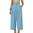 thumbnail image 5 of Mifsaly Linen Cropped Pants Women High Waisted Wide Leg Casual Summer Crop Pant Lightweight Flowy Work office Beach Vacation Outfits with Pockets Light Blue,L, 5 of 8