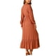 thumbnail image 3 of Vestido largo A-Line de mujer bohemio de manga larga con escote cuadrado, cintura alta elástica y bolsillos en color rojo ladrillo, 3 of 5