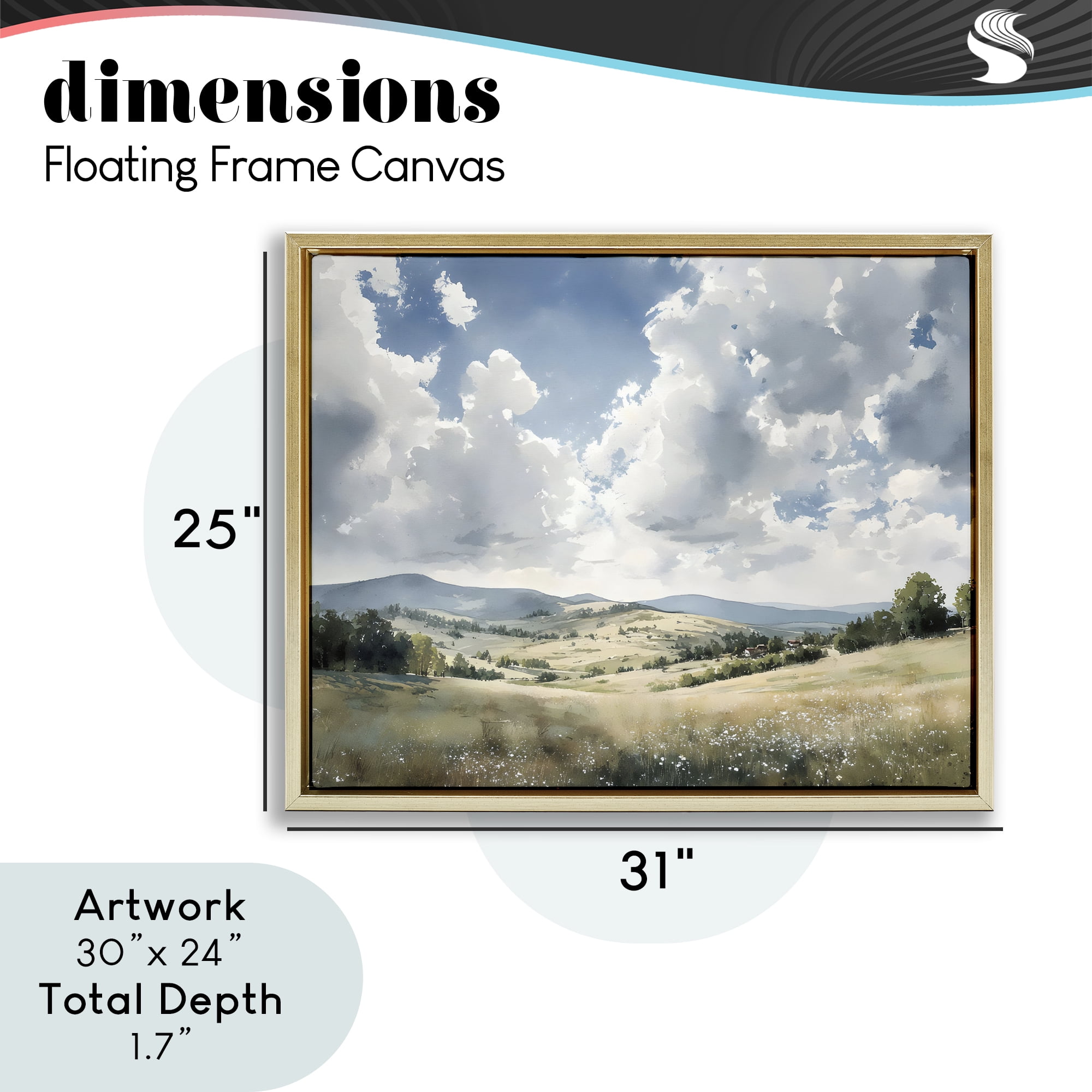 Stupell Industries Cloudy Hills Meadow Gold Framed Floater Canvas Wall Art, design by Franklyn Gregory