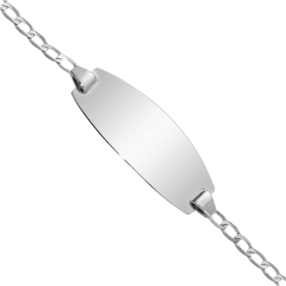 14K Solid White Gold Oval Curb Link Name Bar Identification ID Bracelet