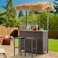 thumbnail image 5 of Homrest Outdoor Bar Set, 3 Piece Wicker Bar Set with Storage Shelf, Canopy, Plastic Wood Tabletop, Brown, 5 of 9