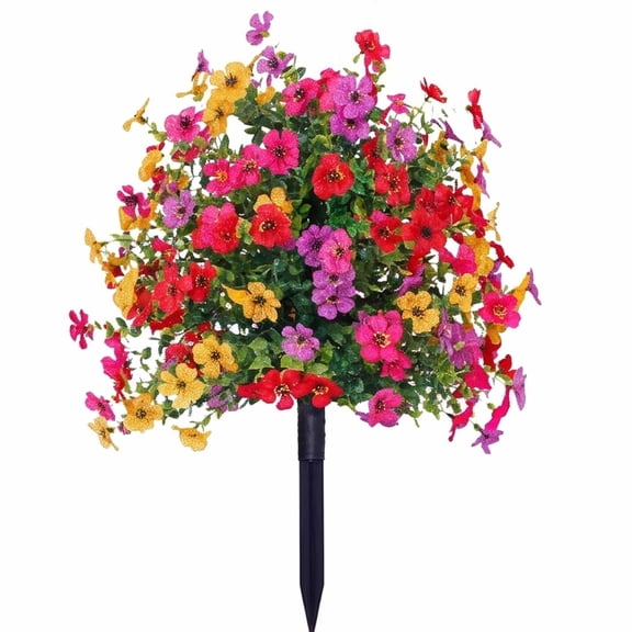 Artificial Eucalyptus and Violet Ground-Insert Floral Decoration, UV Resistant Waterproof Artificial Flowers for Outdoors, Faux Garden Plants for Porch, Patio, Yard, Walkway & Spring Home Decor