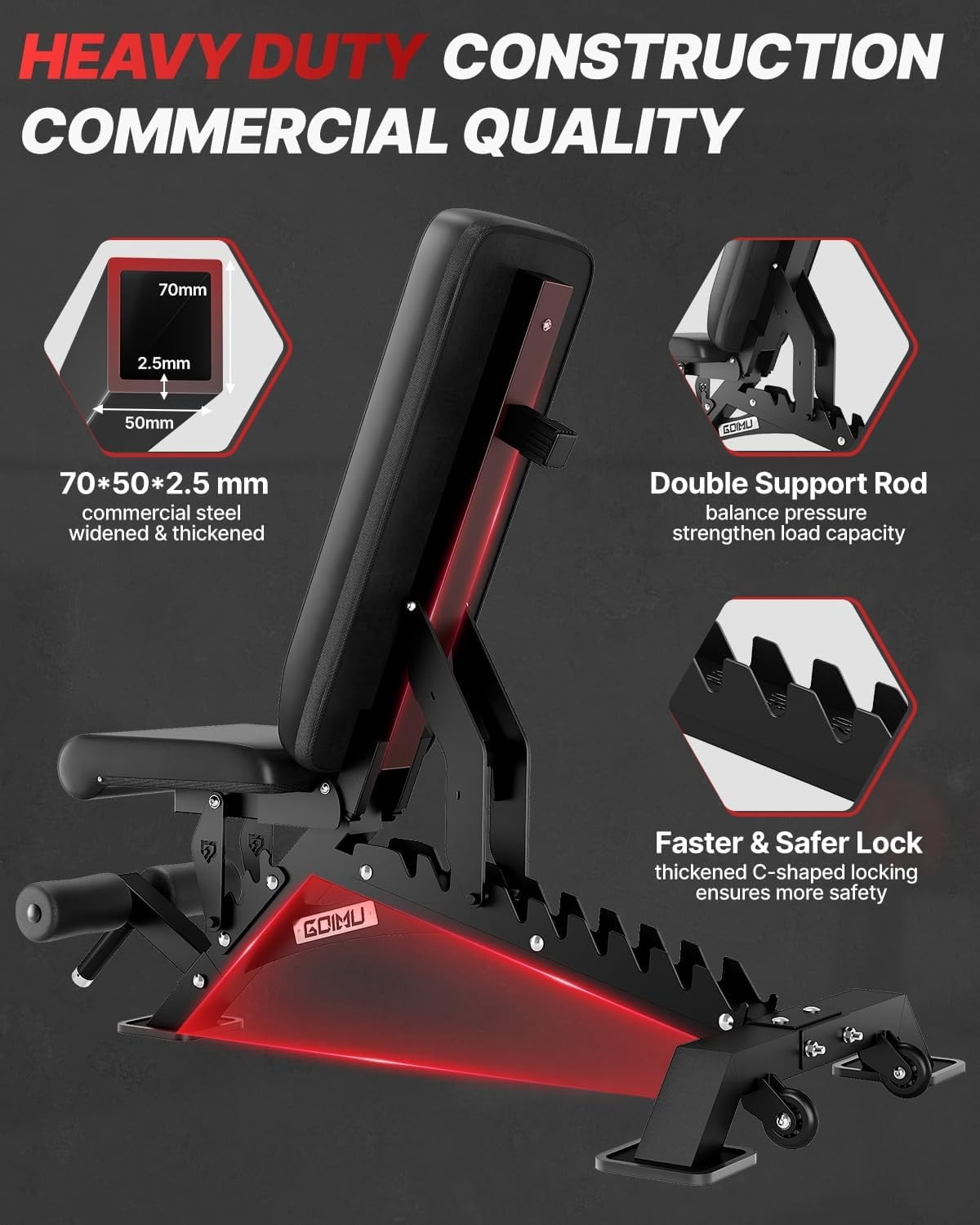 Adjustable Weight Bench 1000LB Heavy Duty, Incline Decline Flat Workout Bench for Home Gym Full Body Training
