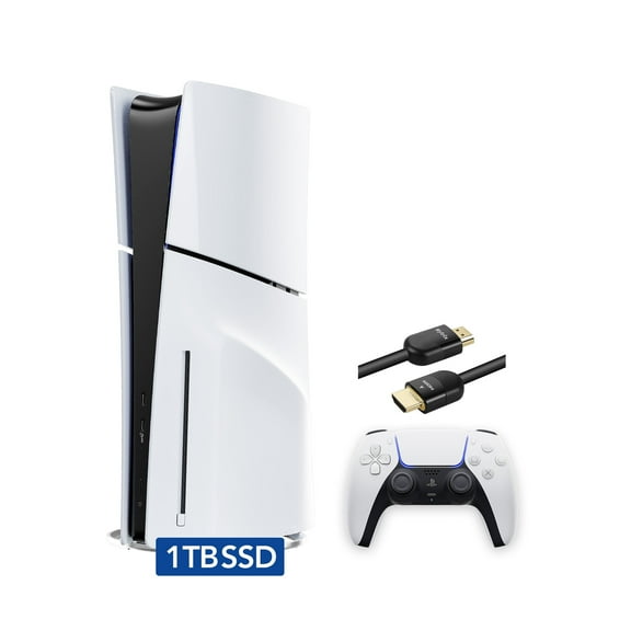 Restored PlayStation 5 Slim Disc with 1TB SSD Storage, Wireless Dualsense Controller - PS5 Gaming System, White (Refurbished)