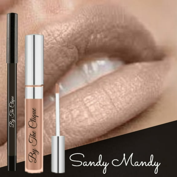 By The Clique "Sandy Mandy" Premium Long Lasting Matte Liquid Lipstick and Liner Set | Nude Beige| Gluten Free and Vegan