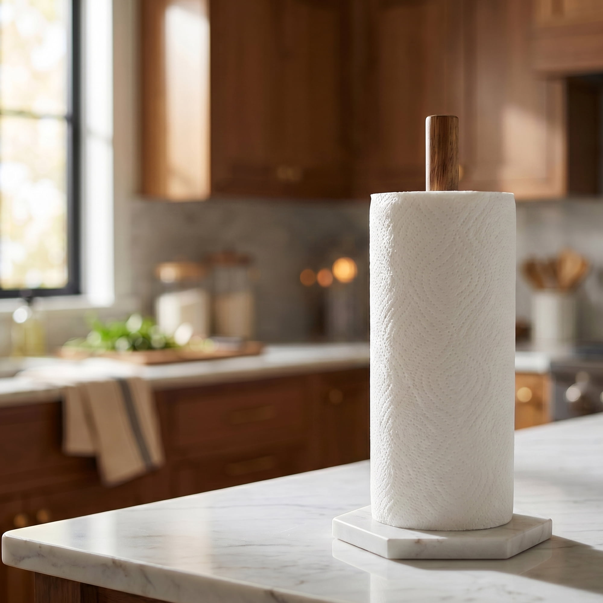 Unique Bargains Paper Towel Holder Countertop Base Marble Color D 12.6x5.9inch