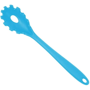 Silicone Pasta Fork (11.2"), High Heat Resistant to 480F, Food Grade Pasta Spoon, BPA Free, Spaghetti Strainer & Server Spoon (Noodle Spoon,Blue)