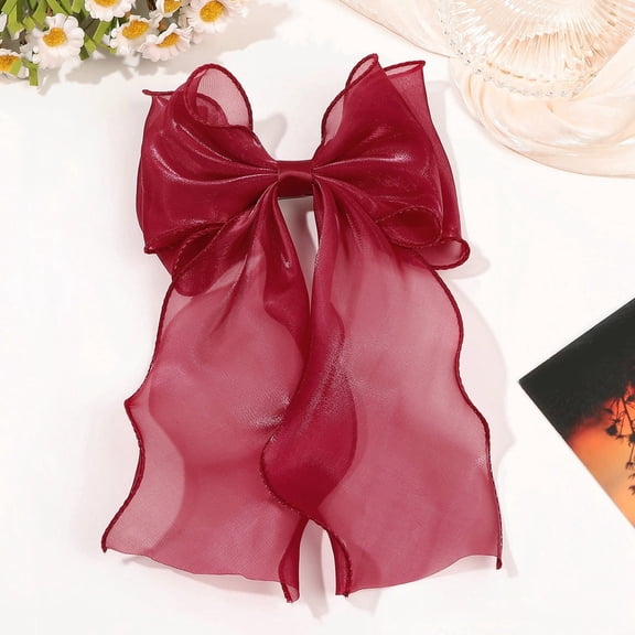 Large Hair Bow Clips for Women, Bright Silk Long Tail French Ribbon Hair Accessories for Girls