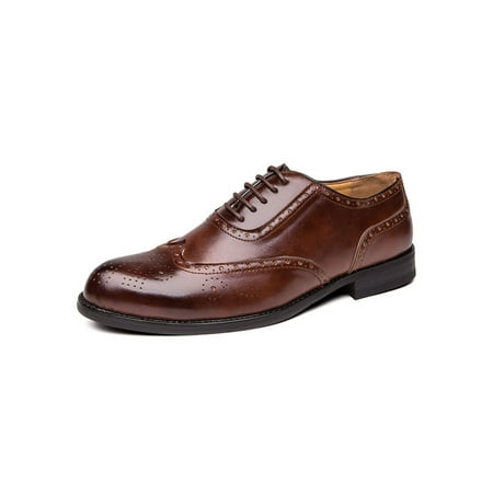 

Difumos Mens Dress Shoes Wingtip Brogue Lace Up Leather Shoe Business Comfort Flats Glossy Pointed Toe Brown 7.5